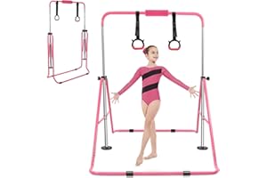 YEEGO DIRECT Gymnastics Bar with Rings, Folding Gymnastics Bar for Kids Ages 3-12, Expandable for Home Training Kids Gifts for Girls Boys