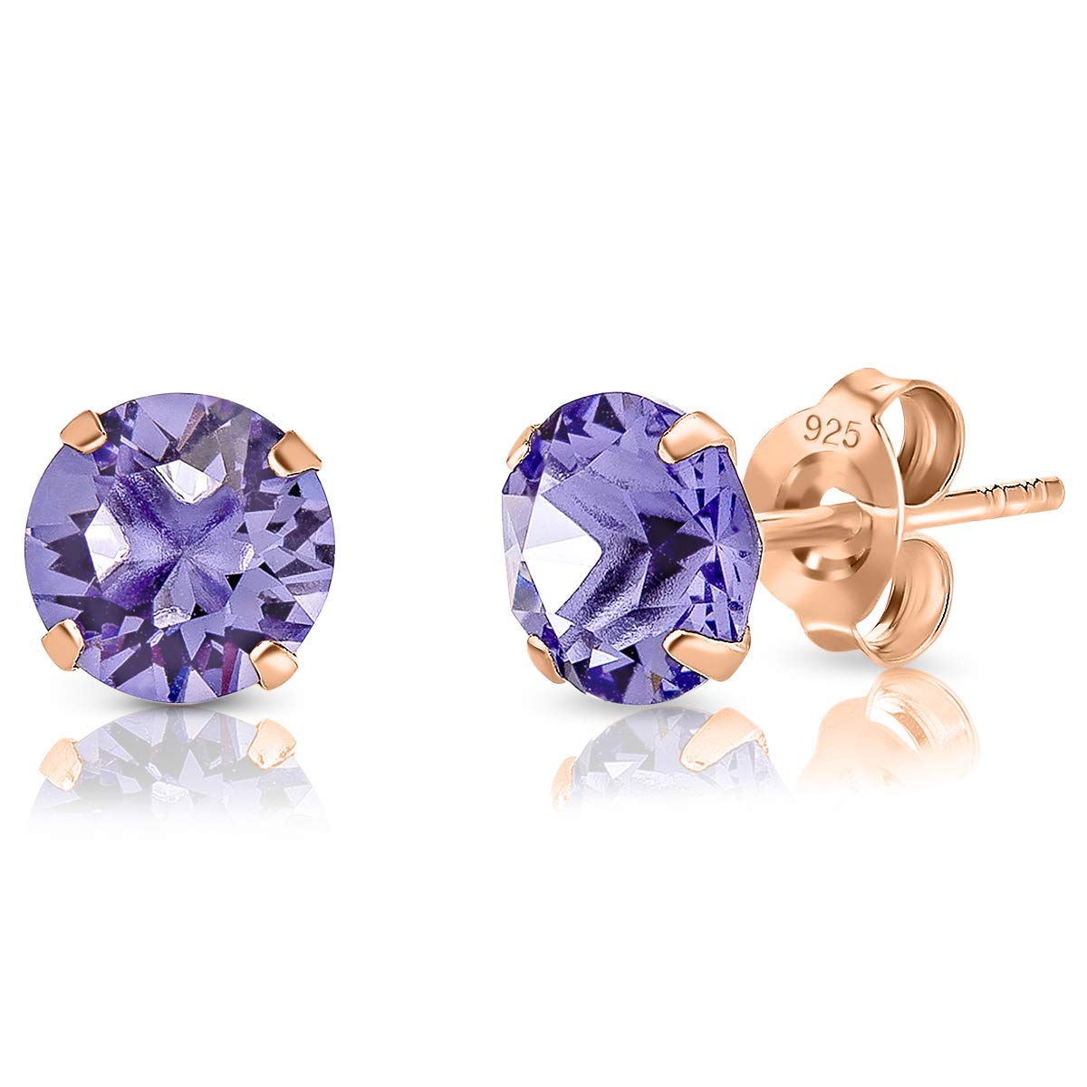 DTPSilver - 925 Sterling Silver Rose Gold Plated Round Stud Earrings made with Glittering Crystals from Swarovski® Elements - Diameter: 6 mm - Colour : Tanzanite — image 1