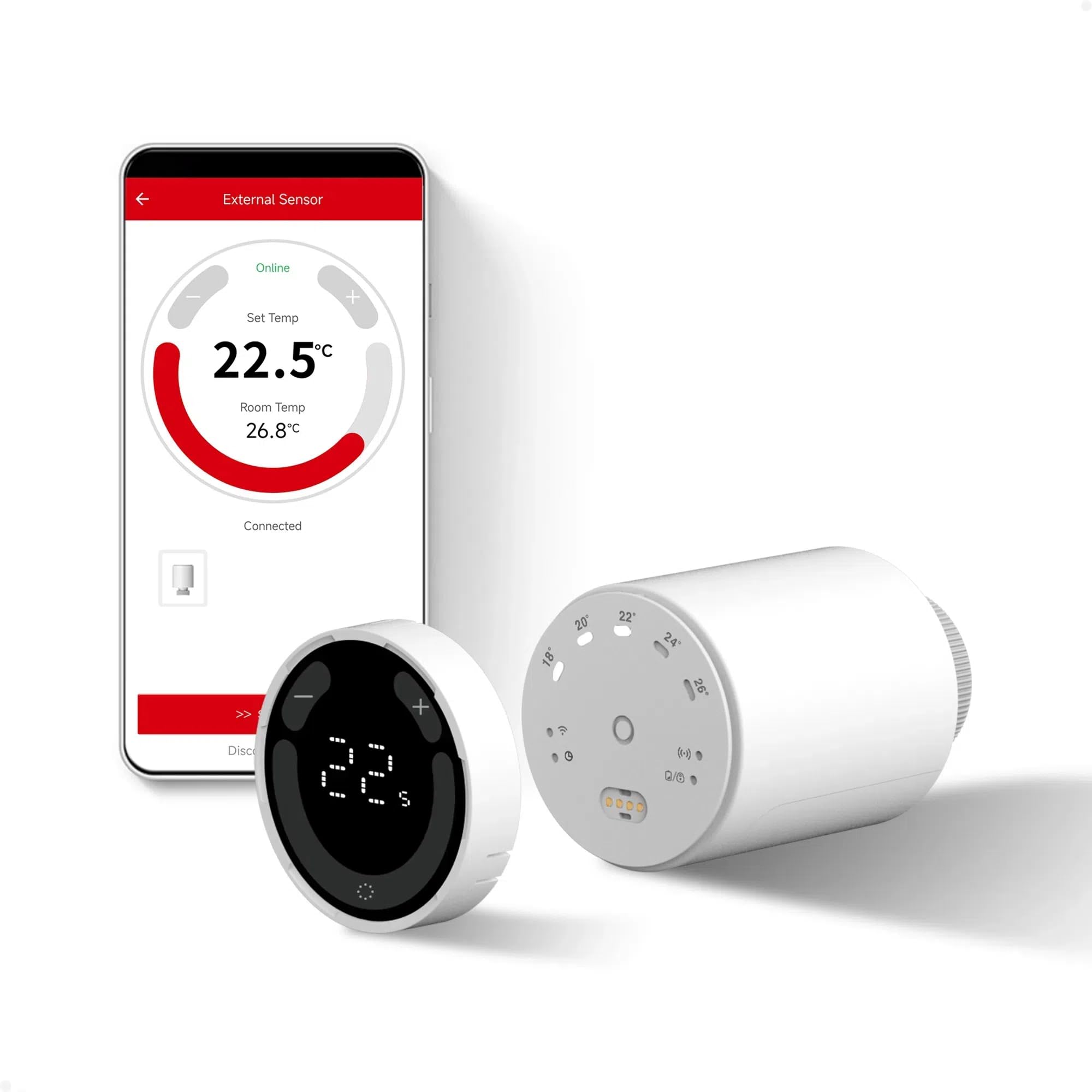 ECOBAY GEM Smart Radiator Thermostat, Detachable Zigbee TRV with Sensor, Precise Temperature Sensing, Local Wireless Control, APP & Voice Control (Alexa, Google Assistant), Energy Saving