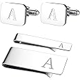 BodyJ4You 4PC Cufflinks, Tie Bar, Money Clip - Initial A-Z Alphabet Letter - Stainless Steel Men's Cuff Links Shirt Tie Suit - Fathers Day Wedding Groom Gift Box