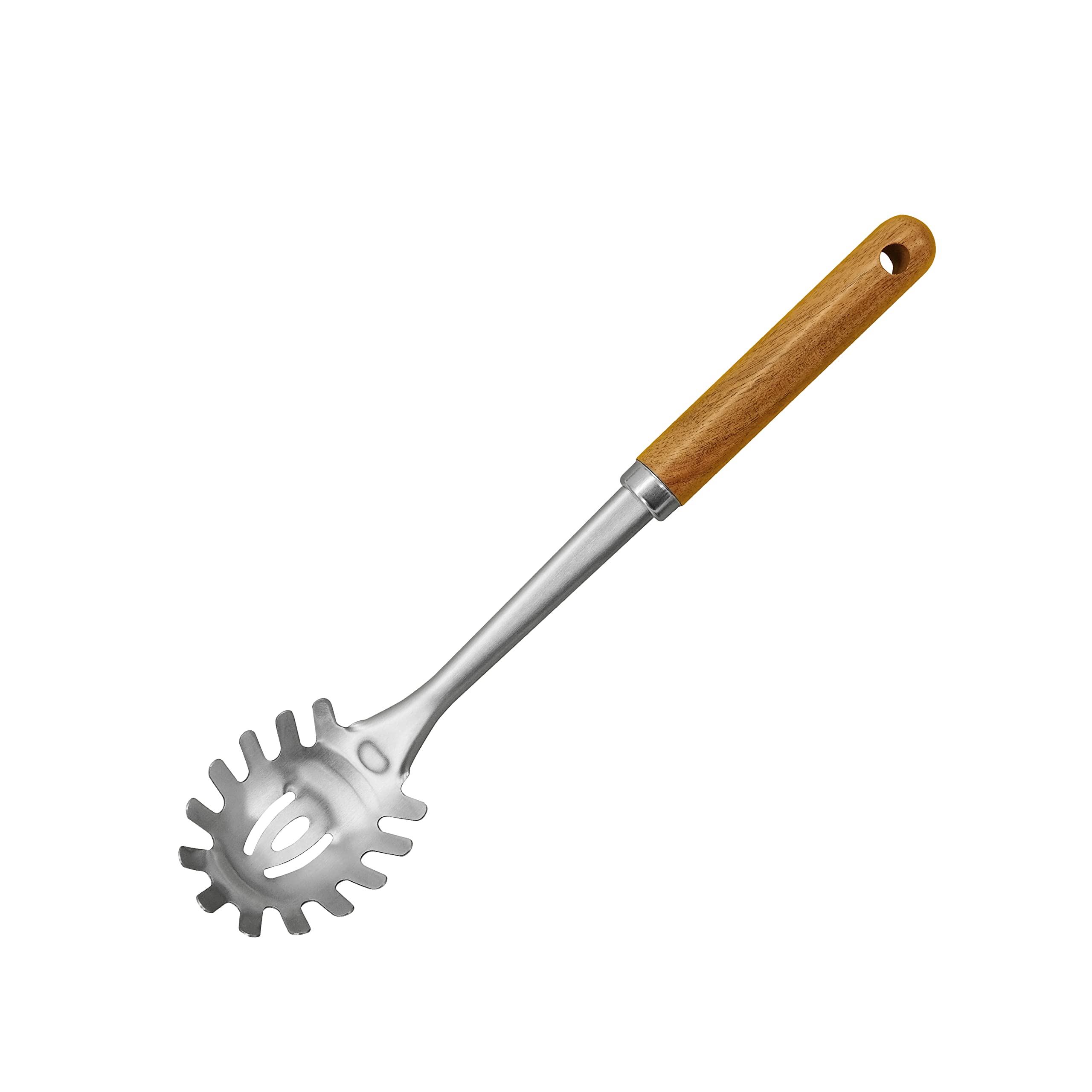 Fackelmann FSC Acacia Stainless Steel Spaghetti Spoon, Spaghetti Spoon, Spaghetti Fork, Dimensions: 30x6x5.5cm, Colour: Brown & Silver