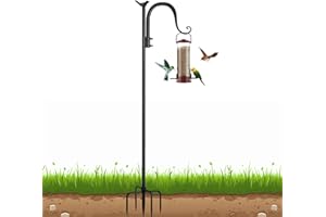 OZMI Shepherds Hook for Outdoor, 80 Inch Adjustable Heavy Duty Bird Feeder Pole with 5 Prong Base, Bird Feeder Stand Hanger for Plant Baskets, Lanterns, Wind Chimes, Hummingbird Feeder (1 Pack)