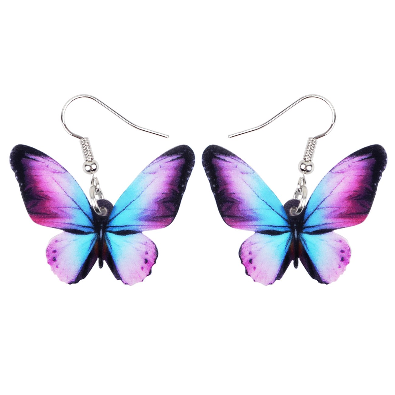 Bonsny Drop Dangle Floral Butterfly Earrings Fashion Insect Jewellry For Women Girls Gift (Blue)