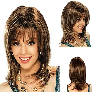 Peluca Americana Cabello Corto Dorado Dorado Flequillo Plano Natural
