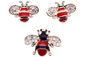 HSQYJ 3 Pack Cute Bee Brooch Pin Set Enamel Crystal Animal Lapel Brooches Novelty Funny Pins Badges for Women Girls Boys Clothing Bags Backpacks Jackets Hat