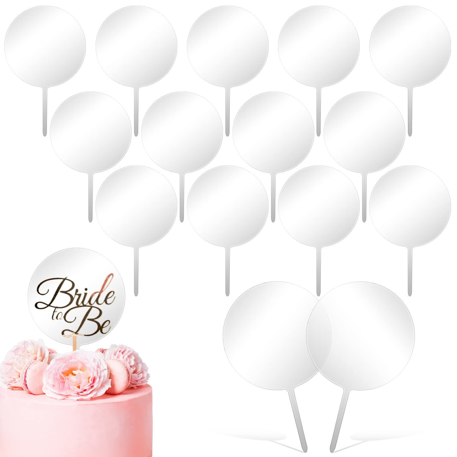Blank Acrylic Cake Toppers,15PCS Round Acrylic Mirror Cake Topper 4 Inch Clear Circle DIY Cupcake Toppers Blanks Cake Picks for Birthday Anniversary Wedding Baby Shower Party Supplies (transparent)