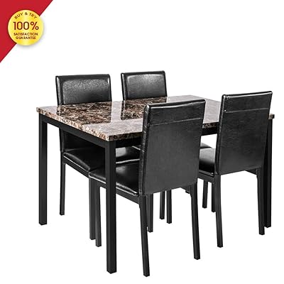 DKLGG Faux Marble Dining Set for Small Spaces, Black Table & Chairs