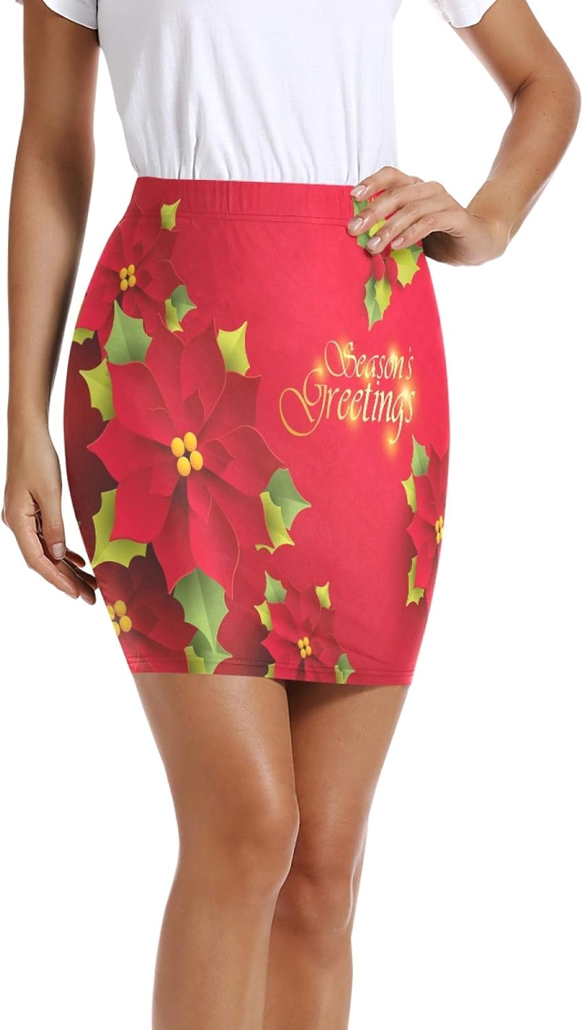 MNSRUU Greetings Red Floral Merry Christmas Women Short Skirts Mini Christmas Skirts For Women