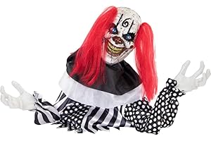 Haunted Hill Farm Animatronic Scary Groundbreaker Clown with Touch Activated Lights and Sounds, Battery Operated Indoor or Covered Outdoor Halloween Decoration