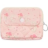 LJCZKA Cotton Quilted Coin Purse for Women, Small Cute Storage Bag with Zipper, Kawaii Mini Coin Pouch with Keyring for Kids