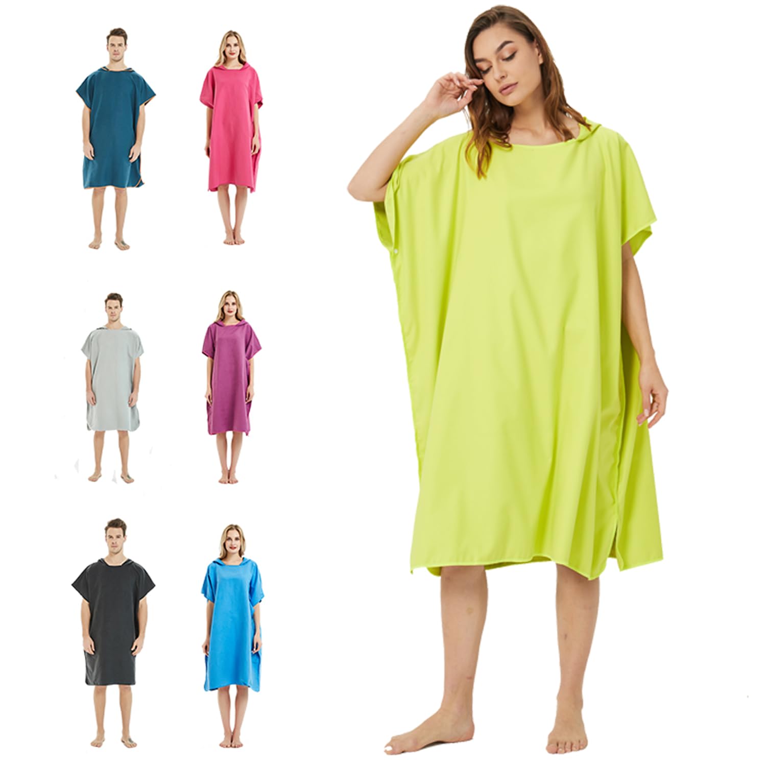 willceal Changing Robe Towel with Hood for Surfing Open Water Swimming Microfiber Wetsuit Changing,Quick Dry& Light Weight,One Size Fit All (Yellowish green)