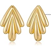 MUYAN Chunky Gold Textured Earrings for Women Trendy Minimalist Large Chunky Studs Fashion Jewelry