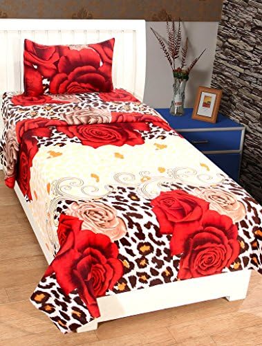 Gharshingar 3D Printed Like Cotton Printed Single Bedsheet with 1 Pillow Cover Size Bedsheet(90x60) Inches Pillow (17x27) Inches -Red & Cream