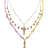 KHRYPTXH Fish Necklace for Women Colorful Beaded Y Necklace Set Boho Layering Necklaces for Summer Beach Vacation