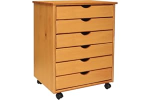 Adeptus-Jela Original Roll Cart, Solid Wood, 6 Drawer Extra Wide Drawers Roll Carts, Medium Pine