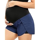 AMPOSH Women's Maternity Workout Shorts Over Belly Buttery Soft Athletic Yoga Running Shorts with Pocket