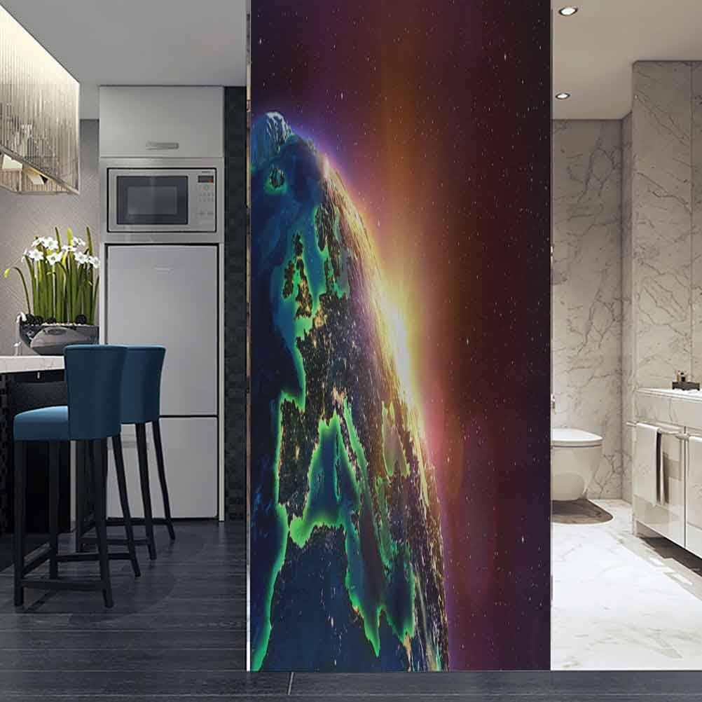 Privacy Window Film Frosted Glass Film, Europe at Golden Sunrise View from Space, for Home Kitchen Living Room Removable & Reusable Window Sticker W23.6 x L35.4 Inch