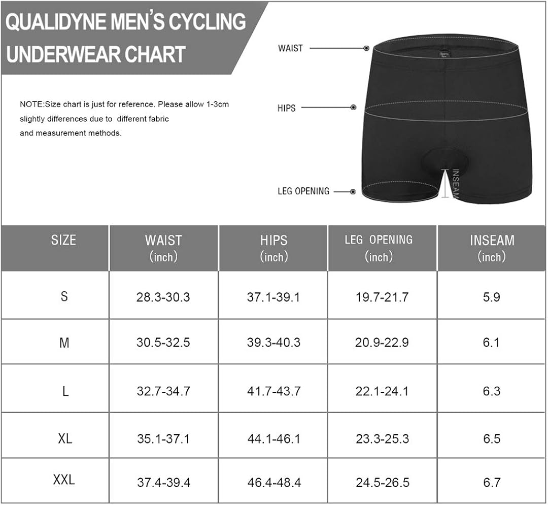 qualidyne Men's Bike Cycling Underwear Shorts 3D Padded Bike Undershorts Bicycle MTB Underpants - Breathable & Comfortable: Clothing