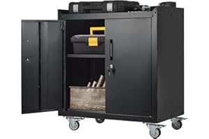 Metal Garage Storage Cabinet with Wheels, 2-Door Lockable Tool Cabinet with Adjustable Shelf, Rolling Tool Chest for Home or 