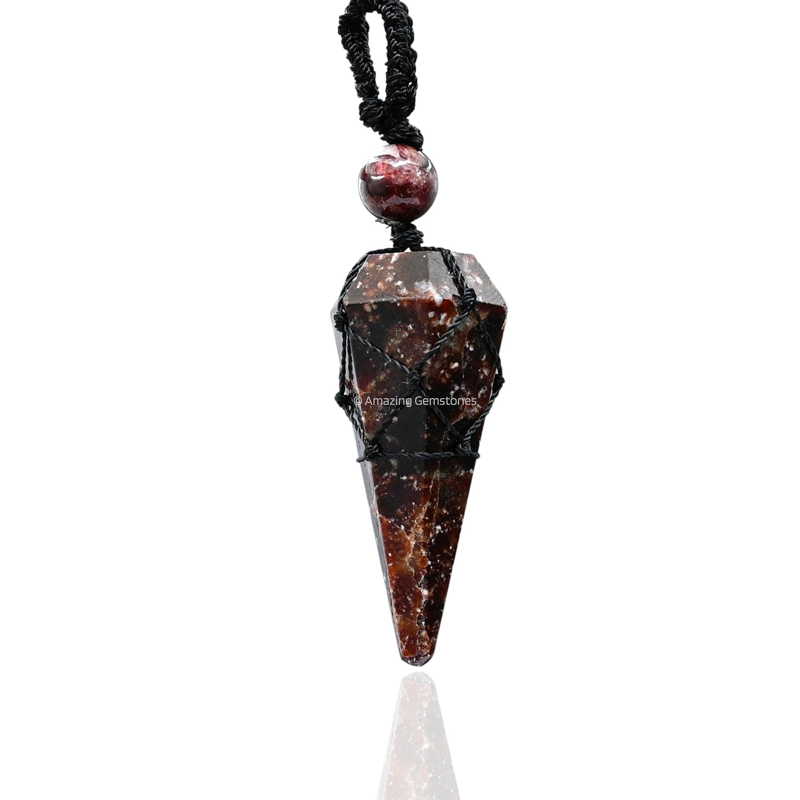 Photo 1 of Amazing Gemstone Garnet Crystal Jewelry for Men : Elegant and Stylish Men Jewelry, Unique Women Men Necklace with Garnet Crystal Stone Holder Necklace Pendulum (Black Macrame)