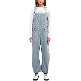 D-Sun Women's Striped Bib Overall Barrel Casual Tapered Overall Pants Wide Leg Adjustable Straps Stretch Jumpsuits