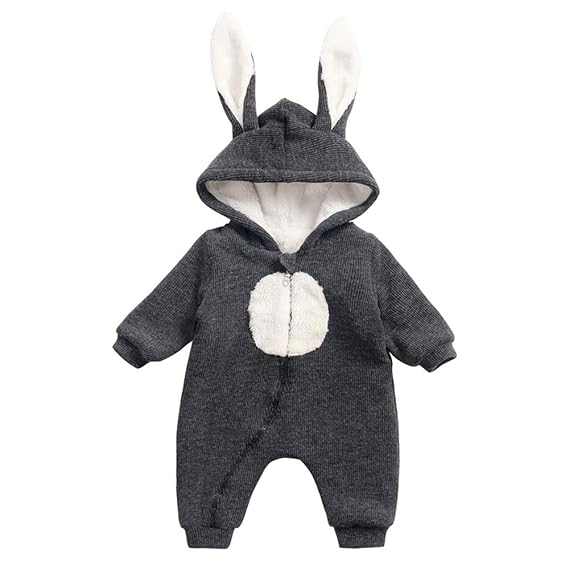 Overalls für Baby,Plot Kleinkind Baby Einfarbig Hasen Ohren Plus Samt Verdickung Warm Strampler Kleidung Mit Kapuze