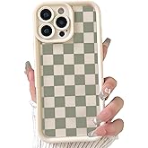 Lovmooful Compatible for iPhone 16 Pro Max Case Aesthetic Cute Checkerboard Lattice Plaid with Color Design for Girls Women Soft TPU Shockproof Protective Girly for iPhone 16 Pro Max Case-White&Green