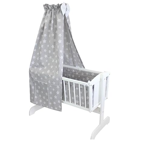 TupTam Unisex Baby Wiegen-Bettwäsche-Set 6-TLG, Farbe: Tupfen-Sterne Weiß/Grau, Anzahl der Teile:: 6 TLG. Set