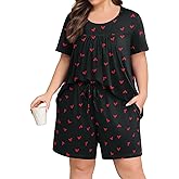 Lastshe Plus Size Pajama Set for Women Summer Short Sleeve Shorts Ladies Pjs 2 Piece Soft Lounge Set with Pockets Sleepwear