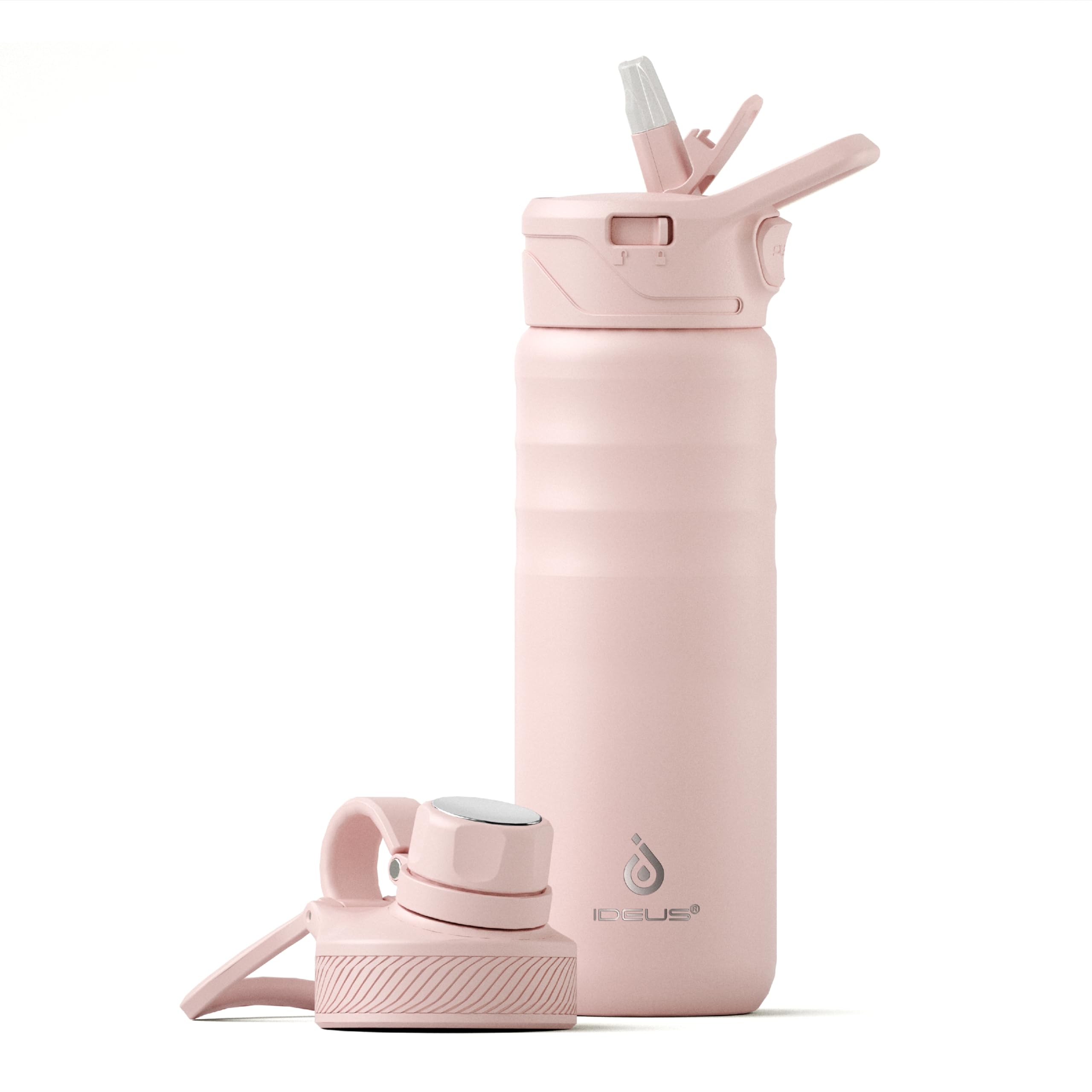 IDEUS Vacuum Insulated Water Bottle 710ml/24oz, Leak-Proof Stainless Steel Water Bottle, Double Wall Flask, Metal Sports Canteen with 2 Lids