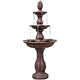 XBrand 3-Tier Water Fountain w/Pump & Pineapple Top, 51 Inch Tall, Brown, Large Outdoor Freestanding Waterfall Decor, Ideal for Garden, Porch, and Lawn