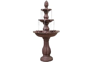 XBrand 3-Tier Freestanding Waterfall Fountain w/Pump & Pineapple Top, 51 Inch Tall, Brown, Large Outdoor Garden Fountain, Ideal for Garden, Porch, and Lawn