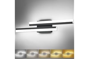 PRESDE Modern 24inch 5 Color Changeable Bathroom Vanity Light Dimmable LED Matte Black Bathroom Light Fixtures Over Mirror Wall Lighting bar 5CCT