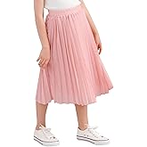 GORLYA Girls Chiffon Pleated Elastic High Waist A-Line Boho Swing Maxi Long Skirt 4-14T