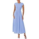 PRETTYGARDEN Women's 2025 Summer Casual Long Dresses Cap Sleeve Patchwork A Line Flowy Modest Elegant Homecoming Maxi Dress