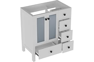NOVALLA 30" Bathroom Vanities Base Only, Bathroom Cabinet Without Sink Top, Modern Bathroom Storage Cabinet with 2 Doors and 5 Drawers, White