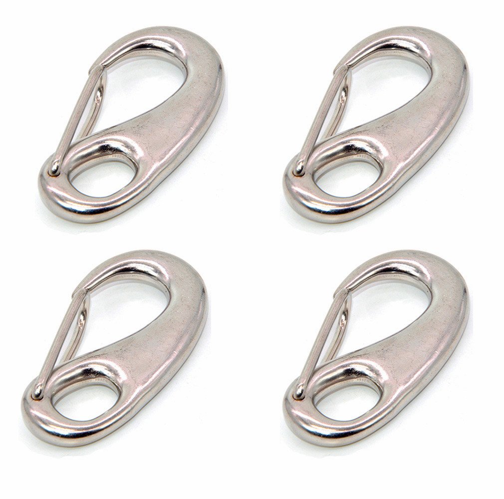EMcollection 314 Stainless Steel Carabiner Clip Spring Snap Hooks With Eyelet Keychain for Outdoor Camping Tactical Survival Gear M 50mm pack of 4
