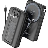 for Magsafe Magnetic Portable Charger, 10000mAh Wireless Power Bank with Built-in Cable & AC Wall Plug, Battery Pack PD 22.5W with Stand, LED Display for iPhone 17/16/15/14/13 Series, Samsung, Pixel