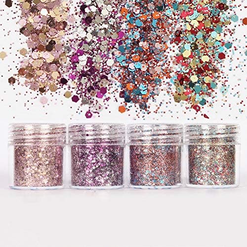 8 Boxes Face Glitter Chunky Glitter Faces and Bodies Cosmetic Ultra-thin Hexagons Glitter Paillette Sparkling Decoration Glitter Hair and Nails for Festival Christmas Paillette (A)