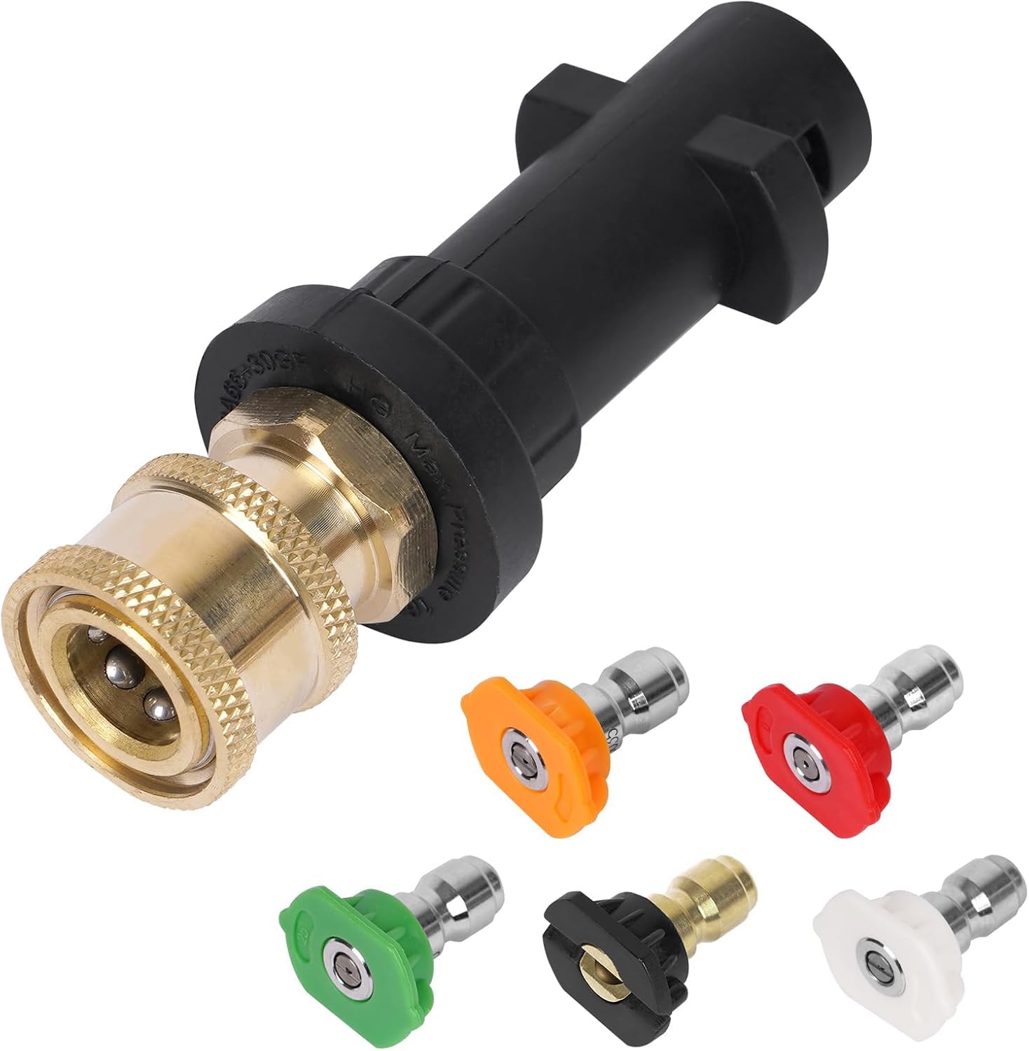 Fai Top Pressure Washer Gun Adapter with 5 Quick Connection Nozzles, Bayonet Adapter Inlet, 1/4 Inch Cannon, Foam Nozzle, Quick Coupling Connection Foam Lance Dispenser for Karcher K Series