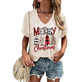Nigbriz Womens Christmas Graphic V-Neck Shirt Xmas Party Short Sleeve Tee | Nigbriz Womens Christmas Graphic V-Neck Shirt Xmas Party Short Sleeve Tee