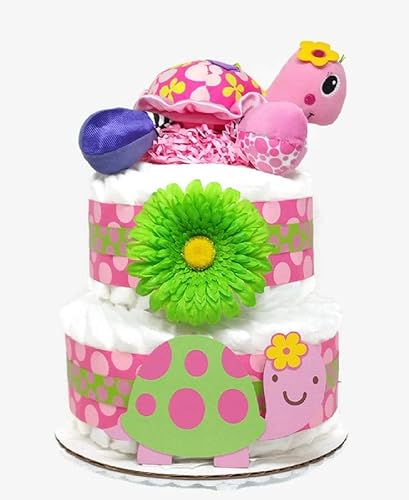 Amazon Com Pink Turtle Baby Girl Diaper Cake 2 Tier Baby Shower