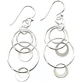Long Dangle Earrings for Women Lightweight Hook Unique Hollowed-Out Disc Jewelry Trendy Hanging Ear Rings Classy Pretty Dressy Circle Earrings for Gift