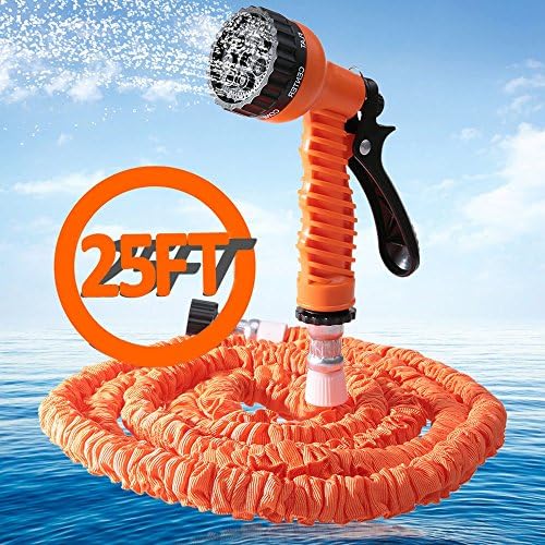 25FT Expandalble Garden Hose Water Pipe with 7 Modes Spray Gun (orange)