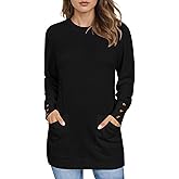 LOMON Long Sleeve Womens Tunic Tops to Wear with Leggings Loose Fit Crew Neck T Shirts with Pockets
