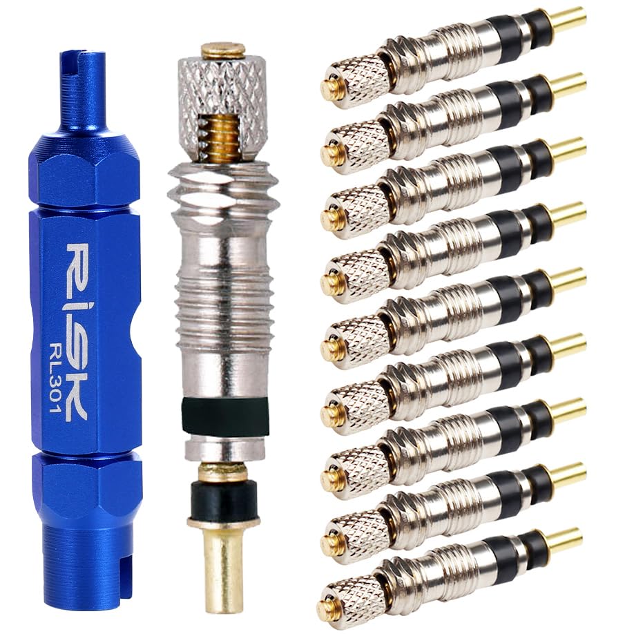 10pcs Presta Valve Cores, Replacement Bicycle Presta Valve Remover Tool Kit, Copper Tubeless Presta Valve Core For Universal Road Bike Car Includes Valve Wrench