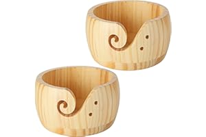 DIRBUY 2 Pcs Yarn Bowl for Crochet - 6 x 3 Inches Knitting Bowls for Yarn - Wooden Crochet Bowl for DIY Knitting Crocheting Accessories and Home Decoration (Varnish Color)