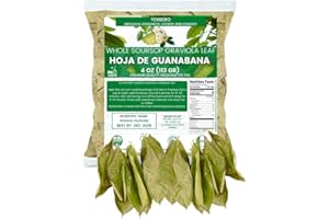 Yerbero - Whole Dried Graviola Soursop Leaves (4 oz - 330+ Leaves Per Bag) Hoja De Guanabana, 100% All Natural Delicious Fresh Tea | From Mexico | Premium Wildcrafted Quality.