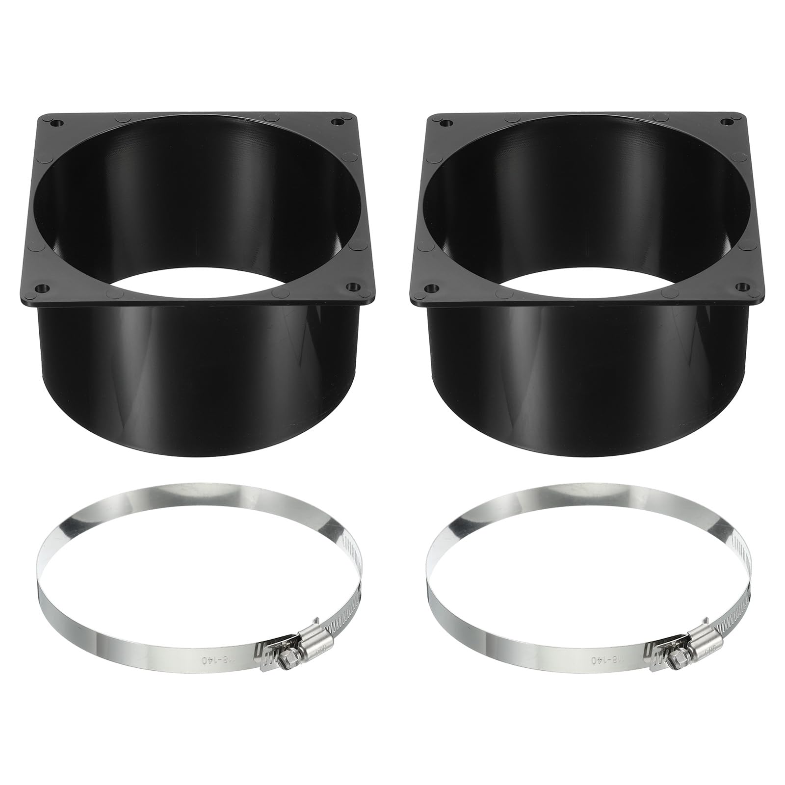 PATIKIL 5" Duct Connector Flange, 2 Pack Dryer Vent Wall Plate Square to Round Straight with Clamp for Air Heating Cooling Ventilation Exhaust Fan, Black