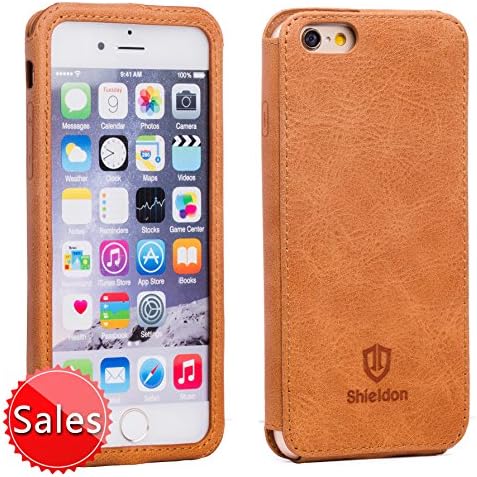 SHIELDON® iPhone 6S Plus Case, 100% Genuine Leather Slim Fit Case Cover, Ultrathin Full Body Protective Case Back Cover with Flocking Inner, Classic Handmade for iPhone 6 Plus 5.5", Cognac Brown